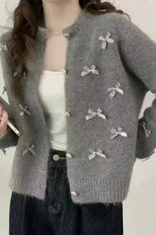 Chunky Bow Short Knit Cardigan