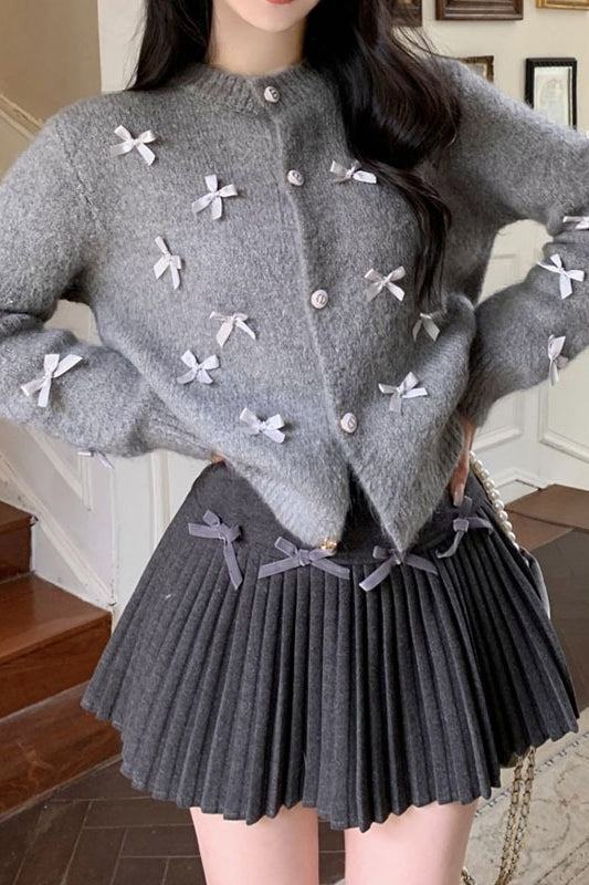 Chunky Bow Short Knit Cardigan