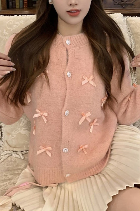 Chunky Bow Short Knit Cardigan