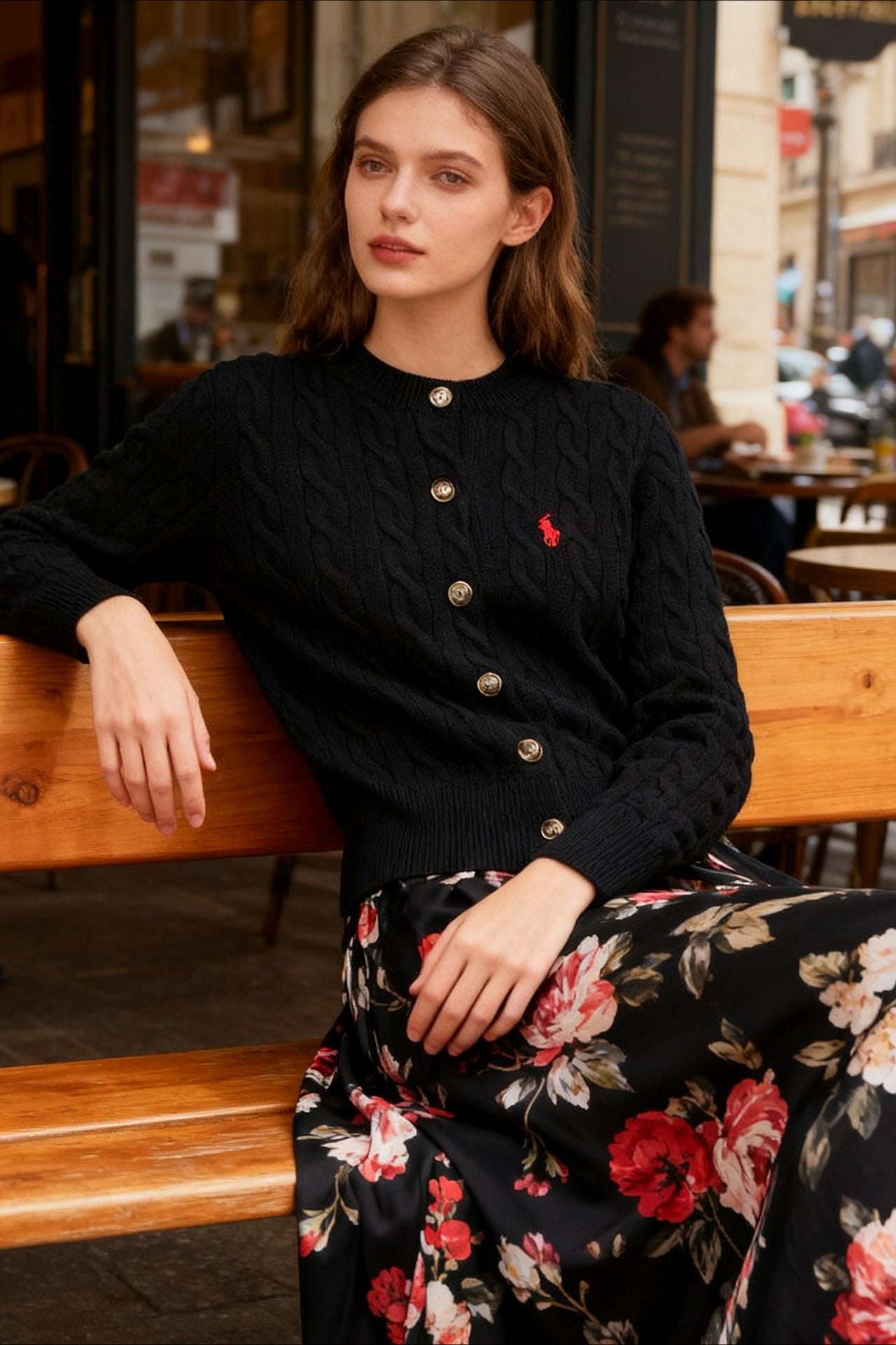 Embroidered Cable Wool Cardigan