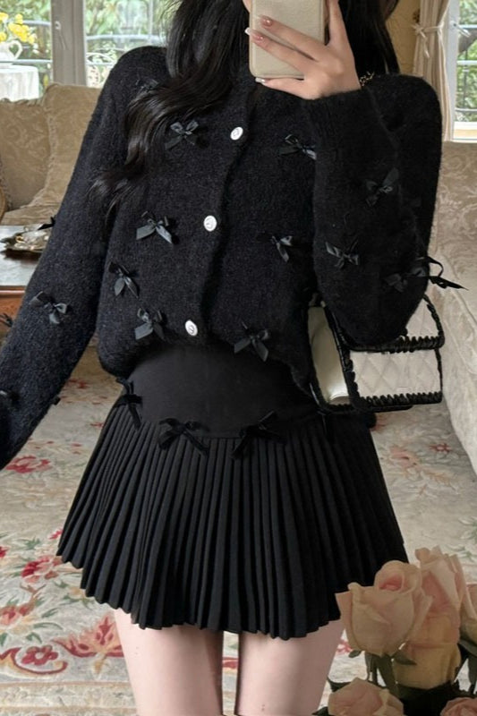 Chunky Bow Short Knit Cardigan