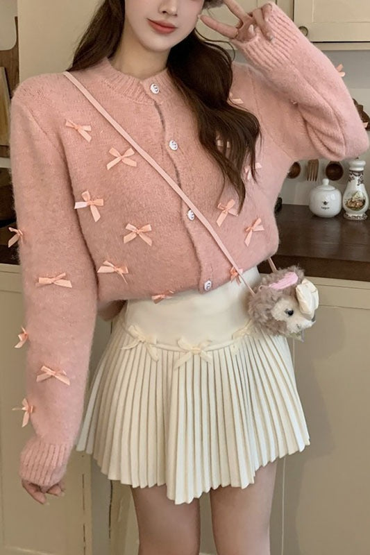 Chunky Bow Short Knit Cardigan