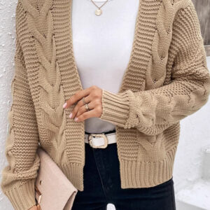Ribbed Solid Color Long Sleeve Knit Cardigan