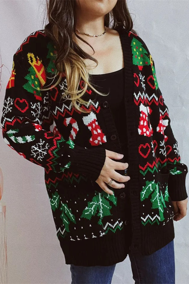 Themed Print Long Sleeve Button Cardigan