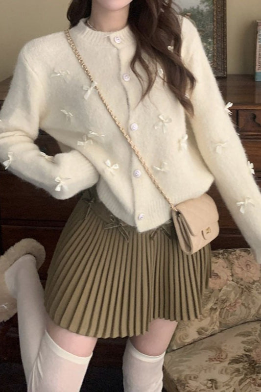 Chunky Bow Short Knit Cardigan