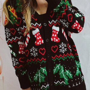 Themed Print Long Sleeve Button Cardigan