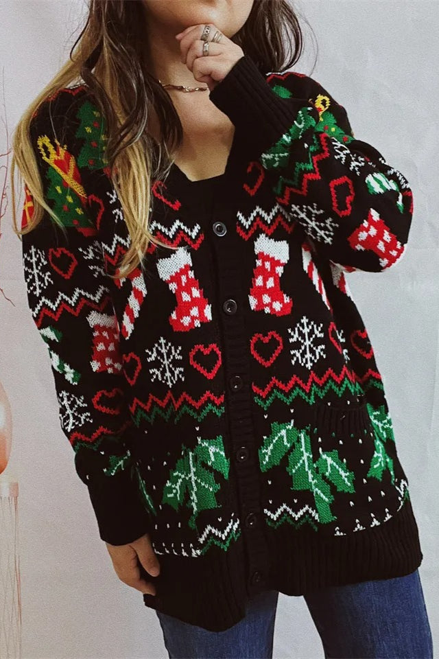 Themed Print Long Sleeve Button Cardigan