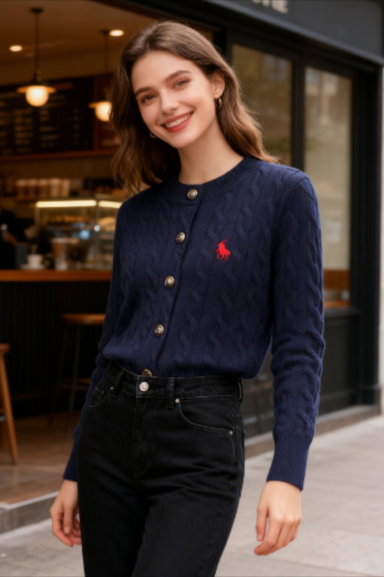 Embroidered Cable Wool Cardigan