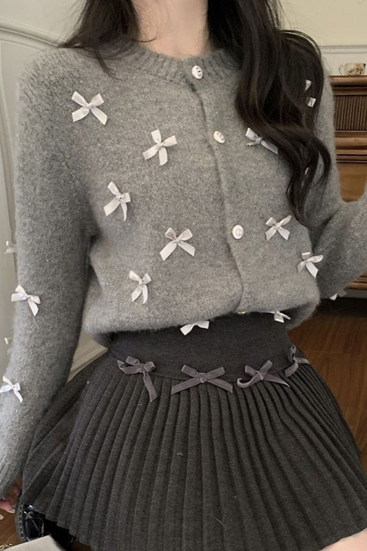 Chunky Bow Short Knit Cardigan