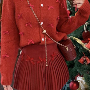 Chunky Bow Short Knit Cardigan