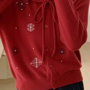 Beaded Snowflake Tie Collar Cardigan
